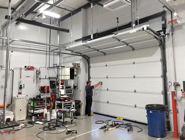 Oxford Garage Door Repair certified technician performing commercial door repair at a Oxford business facility