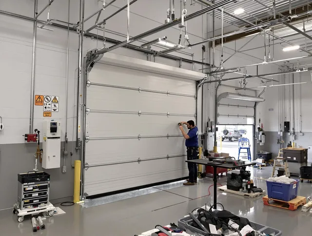 Commercial garage door repair being performed by Oxford Garage Door Repair expert in Oxford