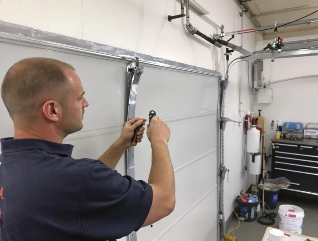 Before and after garage door dent repair by Oxford Garage Door Repair in Oxford