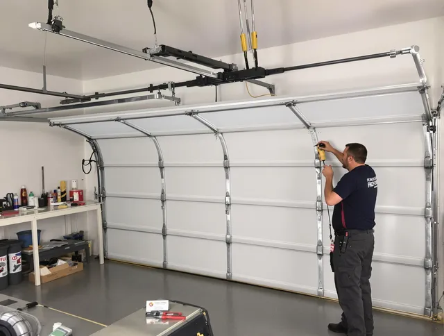 Oxford Garage Door Repair certified technician performing overhead door system repair in Oxford