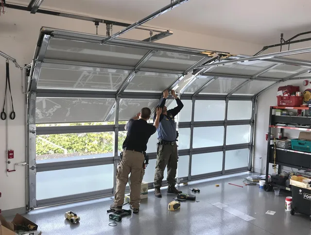Oxford Garage Door Repair expert performing precise panel replacement on Oxford garage door